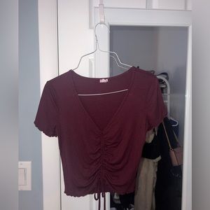 Garage V Ruched Tee Crop Top - Size M, purple/red